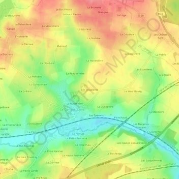 Mapa topográfico Les Boudières, altitude, relevo