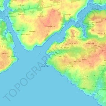 Mapa topográfico Kerfany-les-Pins, altitude, relevo