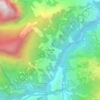Mapa topográfico Polo Polo, altitude, relevo