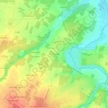 Mapa topográfico Les Charlottes, altitude, relevo