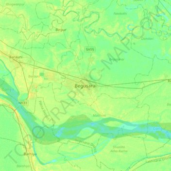 Mapa topográfico Begusarai, altitude, relevo