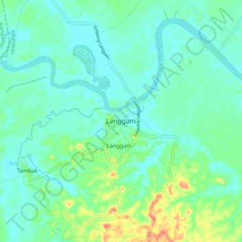 Mapa topográfico Langgam, altitude, relevo
