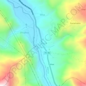 Mapa topográfico Tingua, altitude, relevo