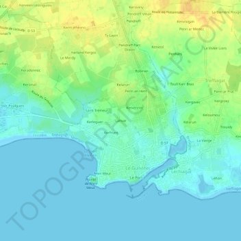 Mapa topográfico Lanvar, altitude, relevo