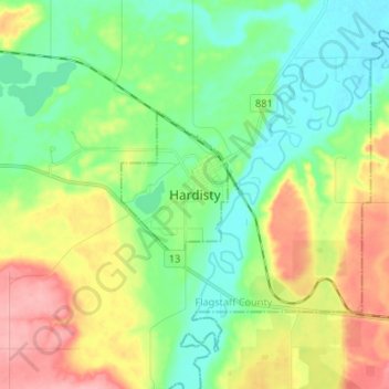 Mapa topográfico Hardisty, altitude, relevo