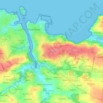 Mapa topográfico Ploaré, altitude, relevo