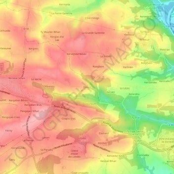 Mapa topográfico Perros, altitude, relevo