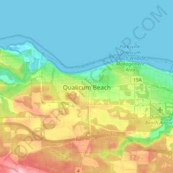 Mapa topográfico Qualicum Beach, altitude, relevo