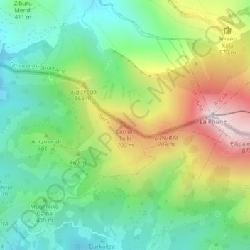 Mapa topográfico Larrun Txiki, altitude, relevo