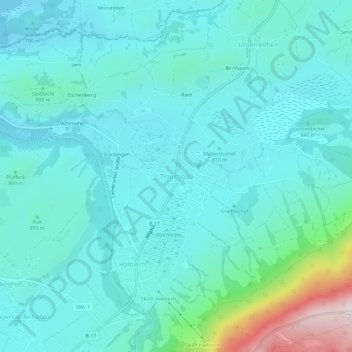 Mapa topográfico Trauchgau, altitude, relevo