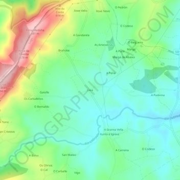 Mapa topográfico Cece, altitude, relevo