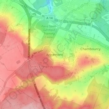 Mapa topográfico Aigremont, altitude, relevo