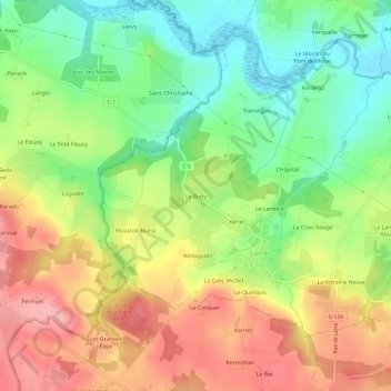 Mapa topográfico Le Budy, altitude, relevo