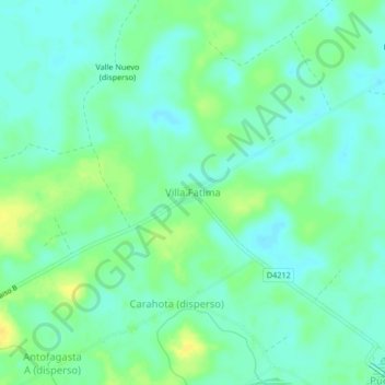 Mapa topográfico Villa Fatima, altitude, relevo