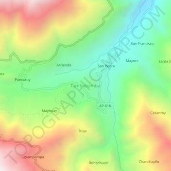 Mapa topográfico Tambobamba, altitude, relevo
