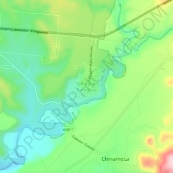 Mapa topográfico San Rafael Zaragoza, altitude, relevo