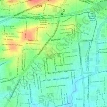 Mapa topográfico Parque da Liberdade, altitude, relevo