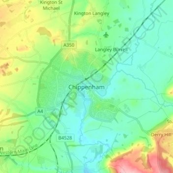 Mapa topográfico Chippenham, altitude, relevo