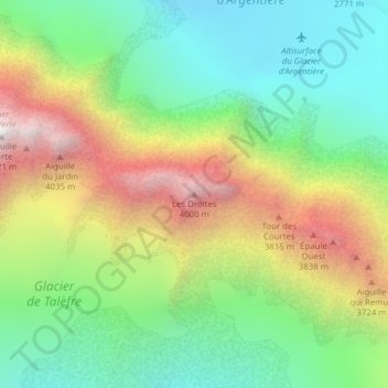 Mapa topográfico Les Droites, altitude, relevo