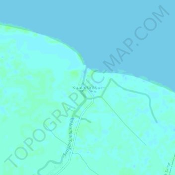 Mapa topográfico Kuala Simbur, altitude, relevo