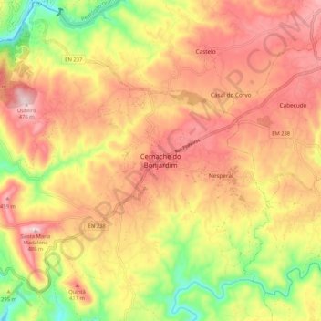 Mapa topográfico Cernache do Bonjardim, altitude, relevo