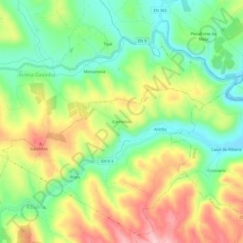 Mapa topográfico Carneiros, altitude, relevo