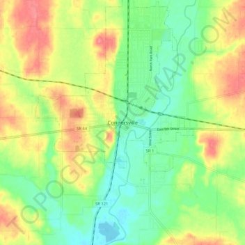 Mapa topográfico Connersville, altitude, relevo