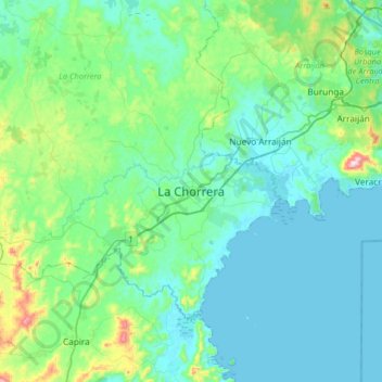 Mapa topográfico La Chorrera, altitude, relevo