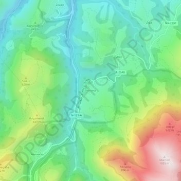Mapa topográfico Berroeta, altitude, relevo