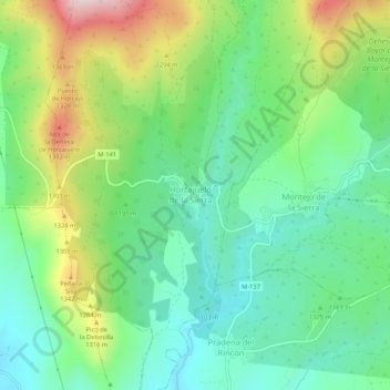 Mapa topográfico Horcajuelo de la Sierra, altitude, relevo