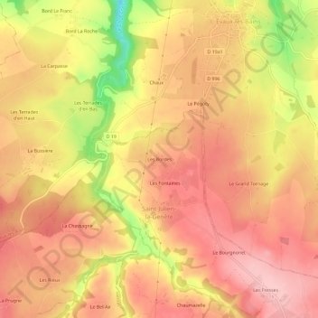 Mapa topográfico Les Bordes, altitude, relevo