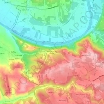 Mapa topográfico La Combe de Gaby, altitude, relevo
