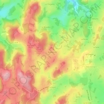 Mapa topográfico Bordessoul, altitude, relevo