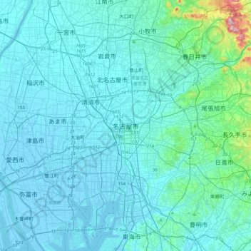 Mapa topográfico Nagoya, altitude, relevo