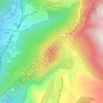 Mapa topográfico Cime de Rastel, altitude, relevo
