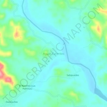 Mapa topográfico Aguas Calientes, altitude, relevo