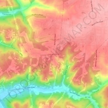 Mapa topográfico Locust Corner, altitude, relevo