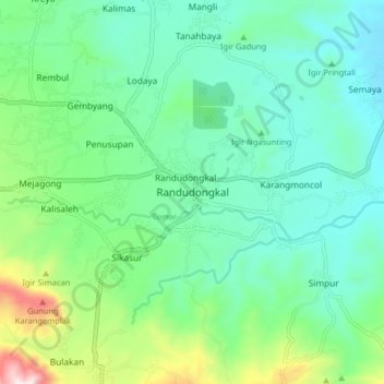 Mapa topográfico Randudongkal, altitude, relevo