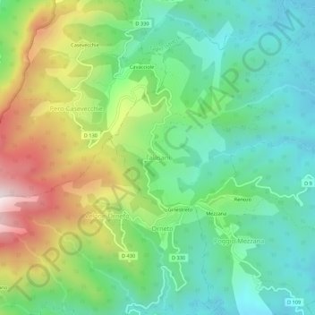 Mapa topográfico Talasani, altitude, relevo