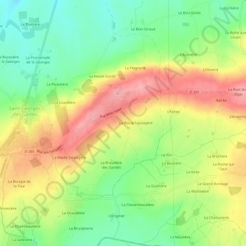 Mapa topográfico La Bordellière, altitude, relevo