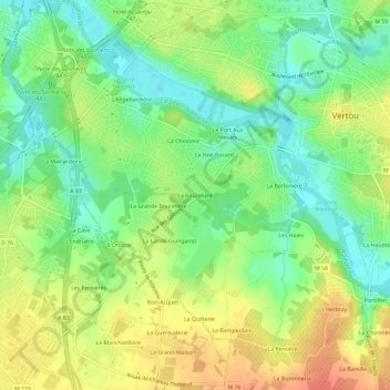 Mapa topográfico La Bourelière, altitude, relevo
