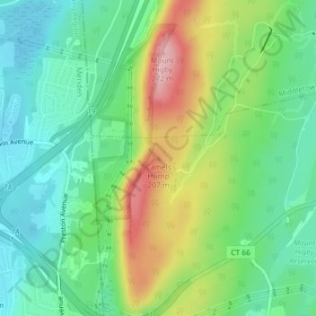 Mapa topográfico Camels Hump, altitude, relevo