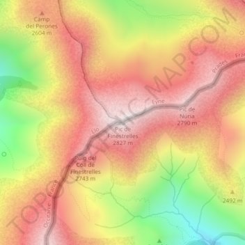 Mapa topográfico Pic de Finestrelles, altitude, relevo