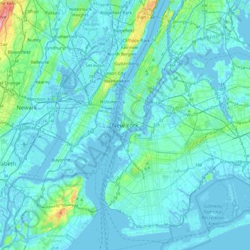 Mapa topográfico New York, altitude, relevo