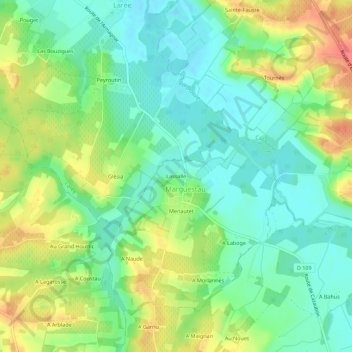 Mapa topográfico Lassalle, altitude, relevo