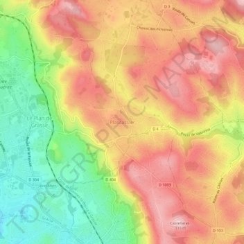 Mapa topográfico Plascassier, altitude, relevo