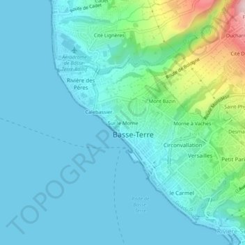 Mapa topográfico Sur le Morne, altitude, relevo