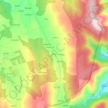 Mapa topográfico Eirexe, altitude, relevo