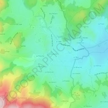 Mapa topográfico La Roche, altitude, relevo