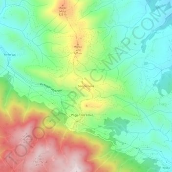 Mapa topográfico San Cerbone, altitude, relevo